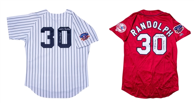 Lot of (2) 1997 Willie Randolph Game Used and Signed All Star Game BP Jersey and New York Yankees Home Coaches Jersey (Randolph LOA) 